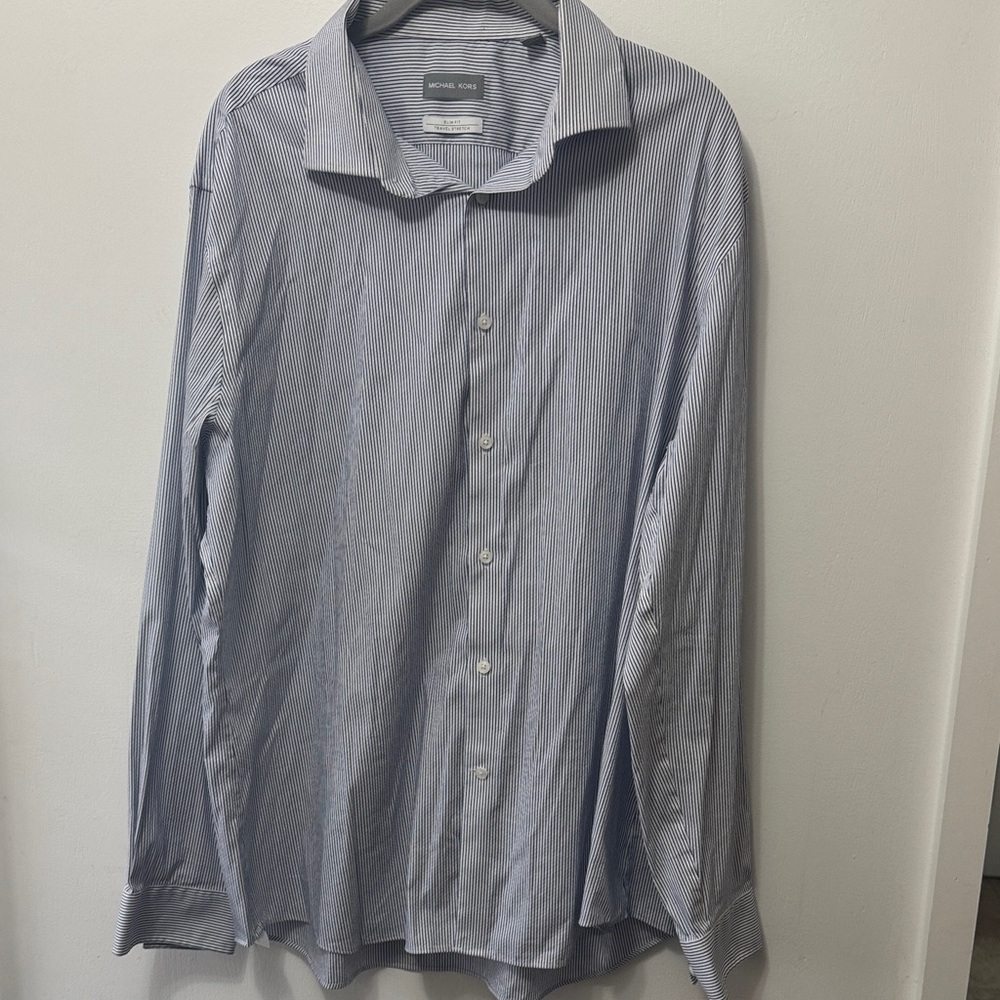 Michael Kors Men's Classic Blue Pinstripe Dress Shirt